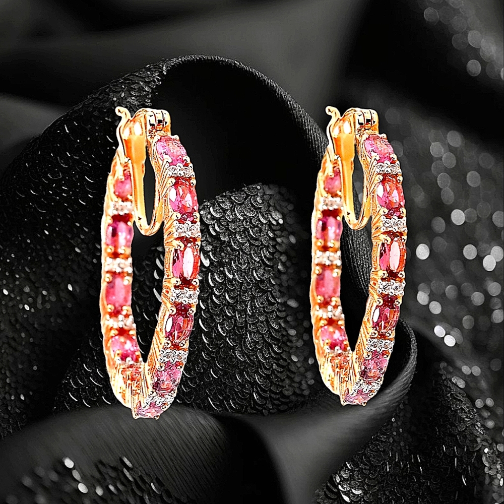 🔥PRICE DROP🔥NWT RARE PINK TOURMALINE NSIDE-OUT GOLD OVER STERLING HOOPS